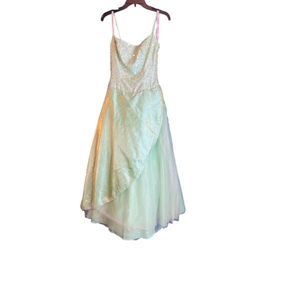 Alfred Angelo Green Sequence Evening Gown Size Small - Picture 1 of 13